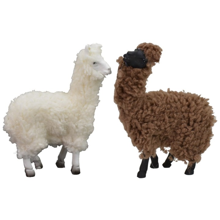 Pareja de alpacas con lana para estatuas de 10-12 cm de altura.