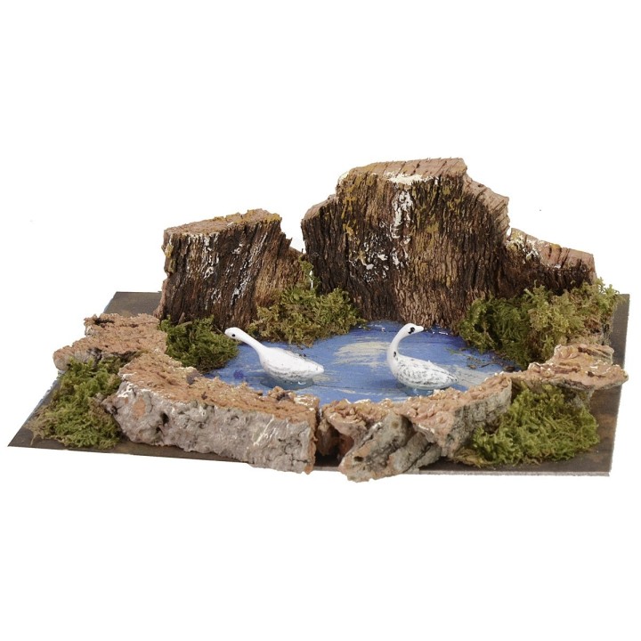 Pond with swans cm 15x10x5 h
