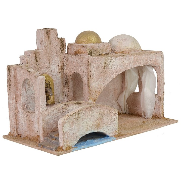 Cabaña Palestina con puente y fuente de 29x15x18,5 cm h