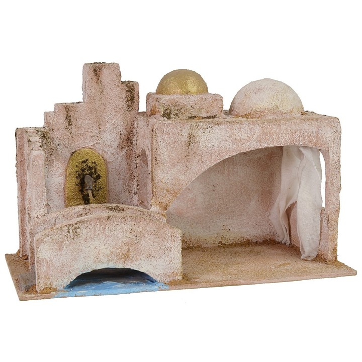 Cabaña Palestina con puente y fuente de 29x15x18,5 cm h