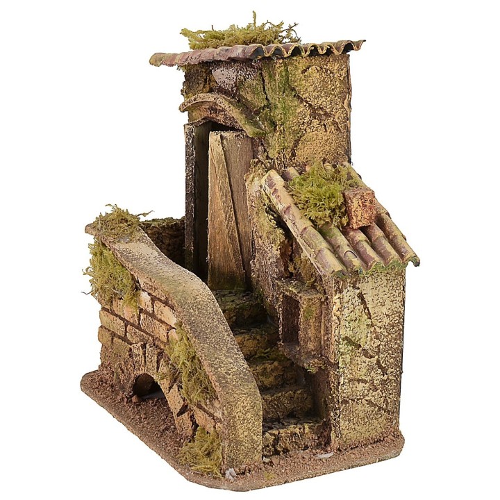 Casa con escalera y cobertizo de 16,5x10,5x17,5 cm h