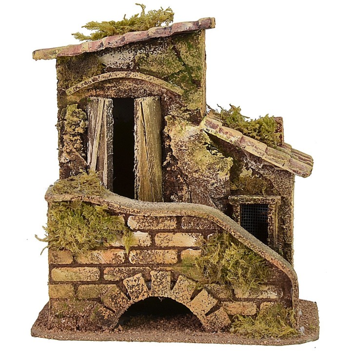 House with staircase and shed 16.5x10.5x17.5 h cm
