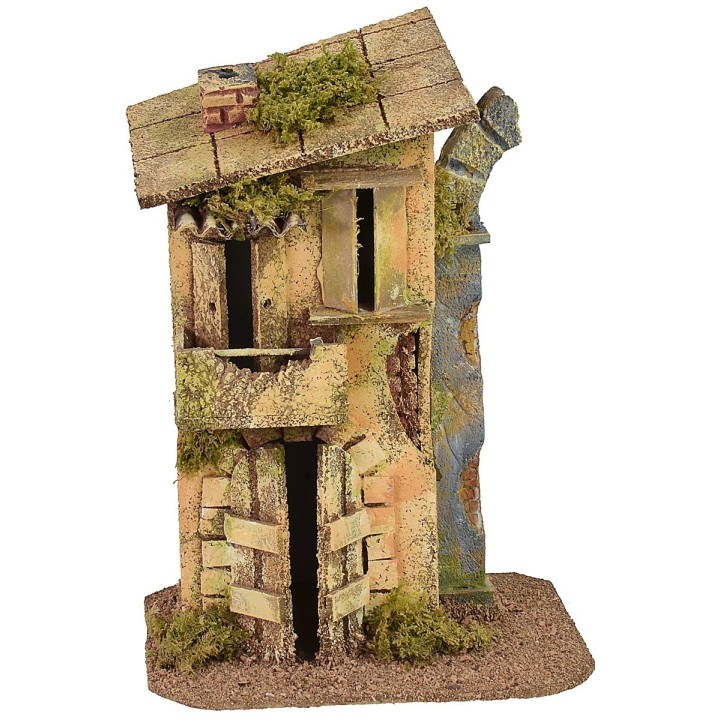 Casa con balcón y ruina de arco de 17x12,5x24 cm h