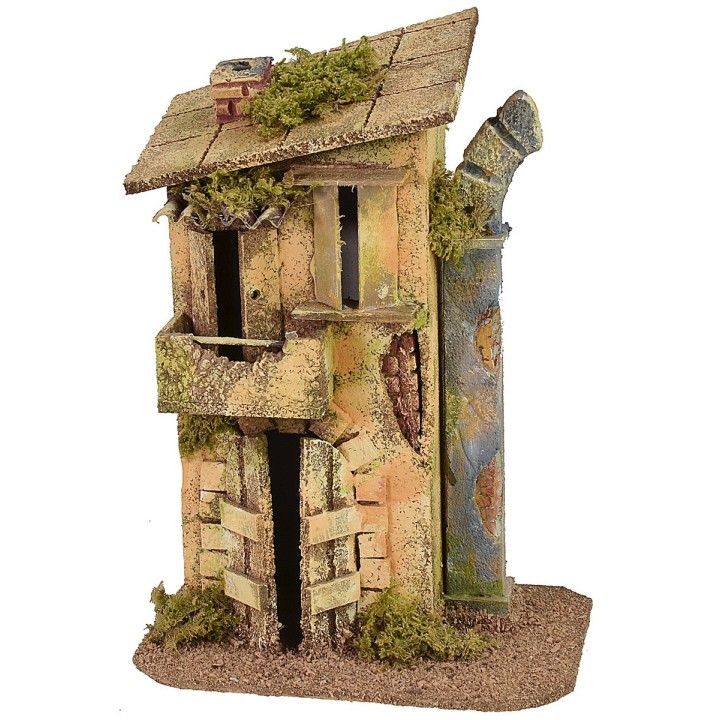 Casa con balcón y ruina de arco de 17x12,5x24 cm h