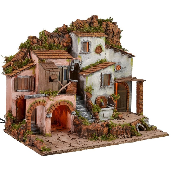 Presepe illuminato con fontana funzionante cm 61,5x41x52,5 h