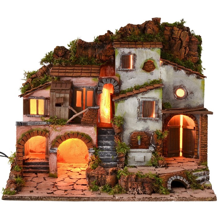 Pesebre iluminado con fuente funcional de 61,5x41x52,5 cm h