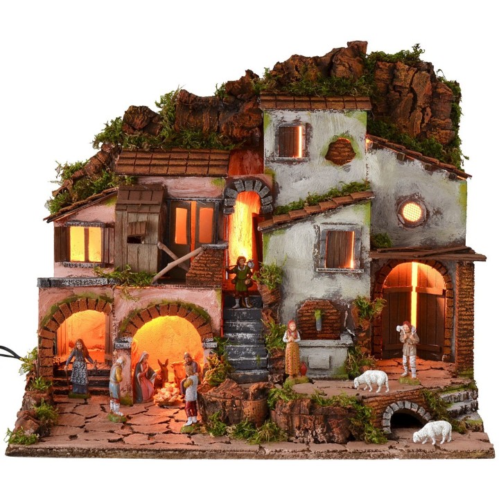 Illuminated crib with functioning fountain complete with Landi