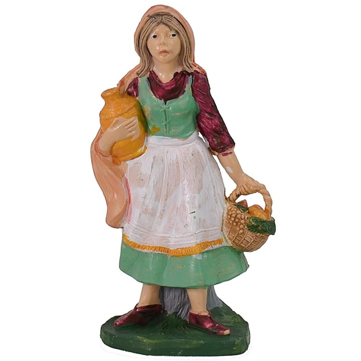 Mujer con cesta y ánfora 10 cm color en pvc