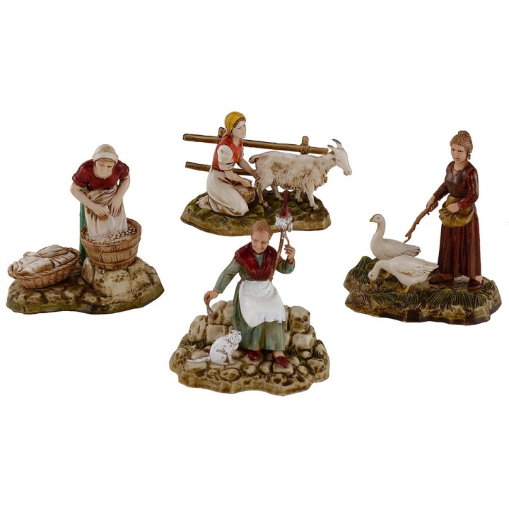 Set of 4 scenes with women at work 10 cm series Landi Moranduzzo