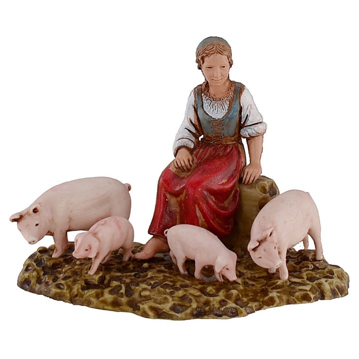 Donna con maiali serie 10 cm Landi Moranduzzo