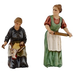 Donna che spenna e donna con mattarello serie 10 cm Landi