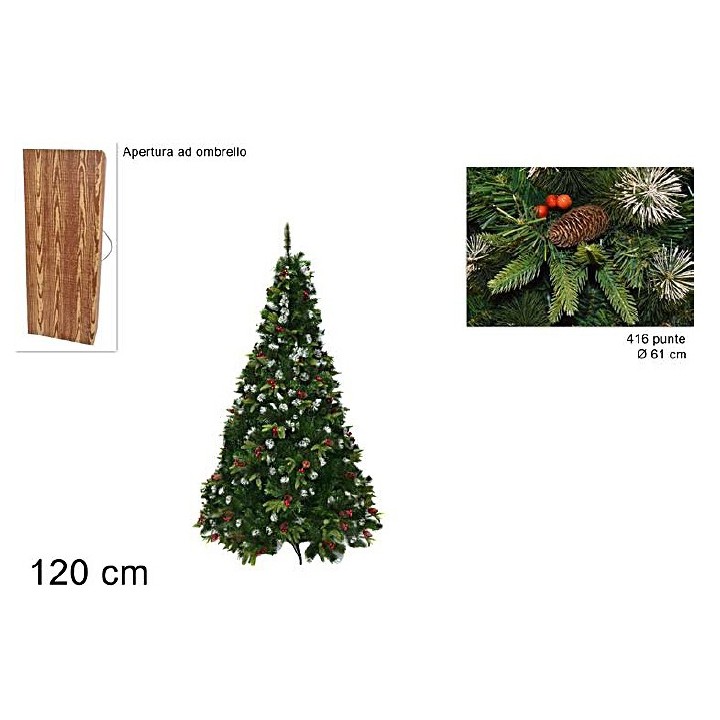 Albero di Natale con pigne e bacche a 416 punte cm 120h