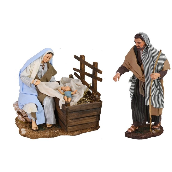 Natività 30 cm Pigini Maria con culla e San Giuseppe in piedi
