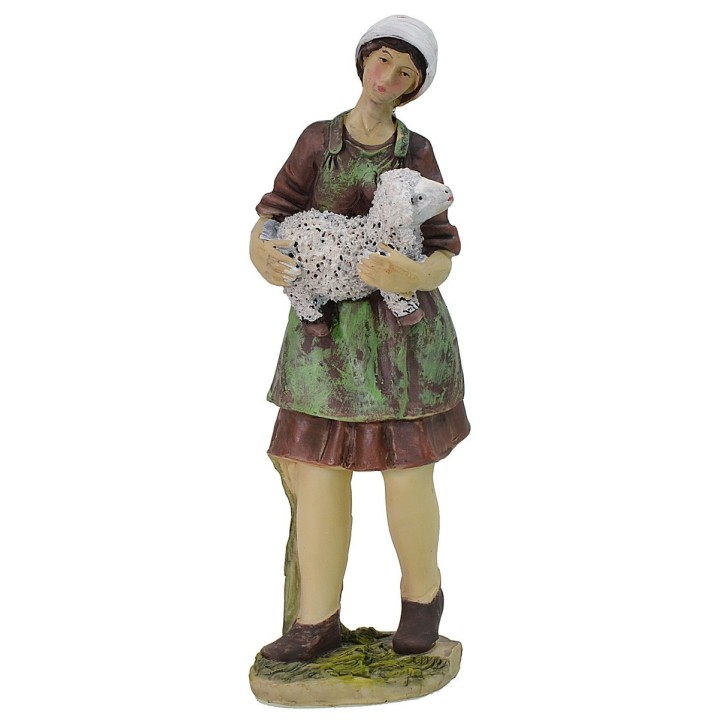 Ragazza con agnello in resina 25 cm