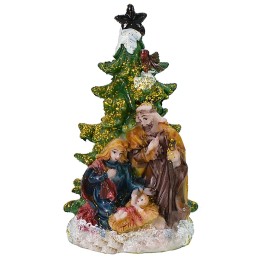 Natività 5,5 cm in resina con albero cm 5,7x5,6x10,2 h