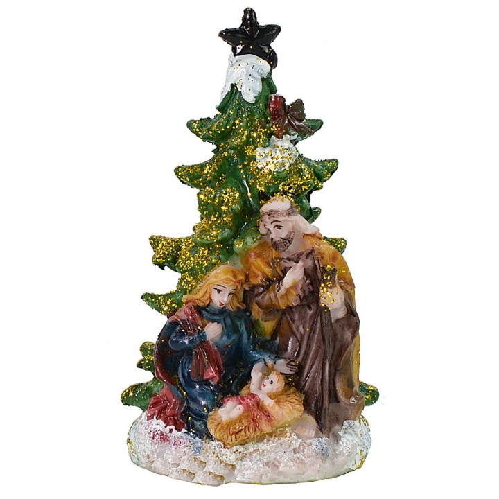 Nativity 5.5 cm in resin with tree 5.7x5.6x10.2 cm h