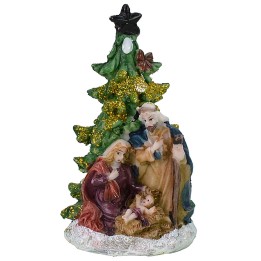 Natività 5,5 cm in resina con albero cm 5,7x5,6x10,2 h