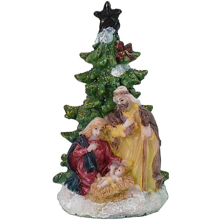 Set 4 Nativity 5.5 cm in resin with tree 5.7x5.6x10.2 cm h