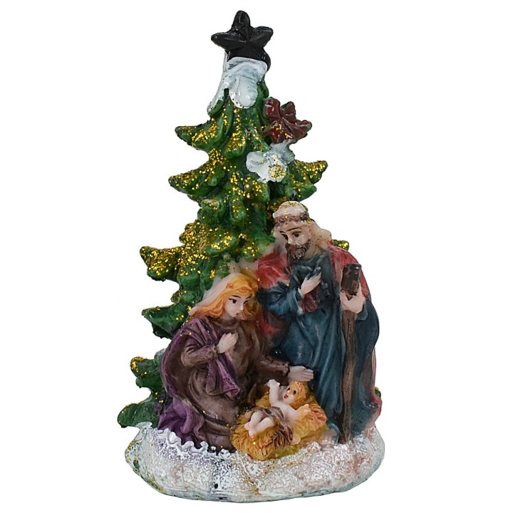 Set 4 Natività 5,5 cm in resina con albero cm 5,7x5,6x10,2 h