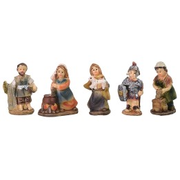 Conjunto de 5 estatuas de 3 cm en resina para belén.