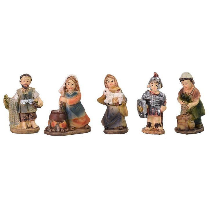 Set of 5 nativity scene resin statues 3 cm