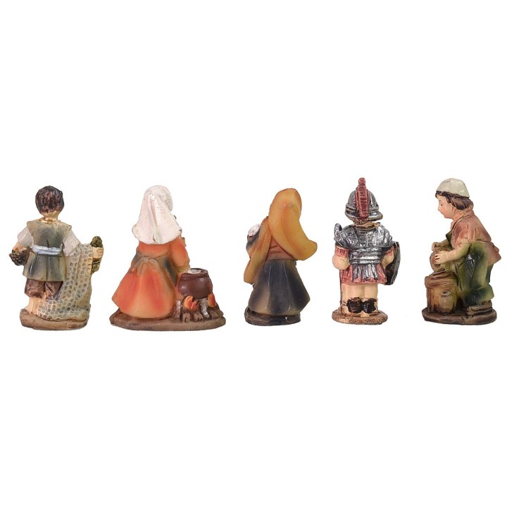 Conjunto de 5 estatuas de 3 cm en resina para belén.