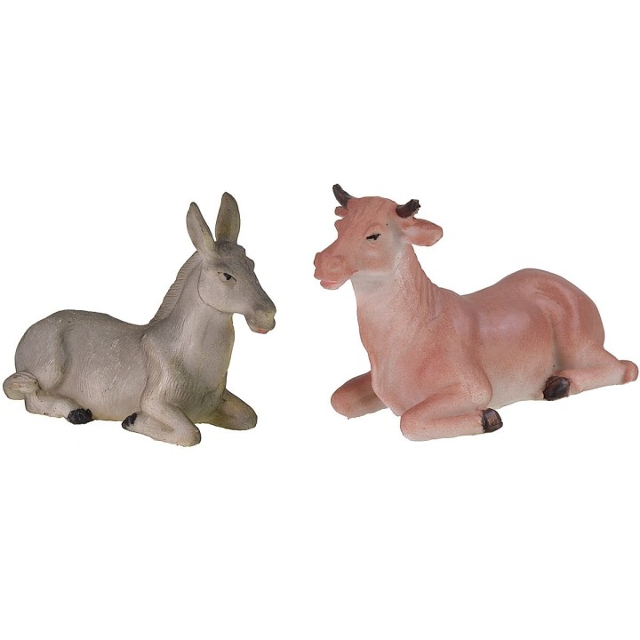 Bue y burro de resina para belén de 10-12 cm