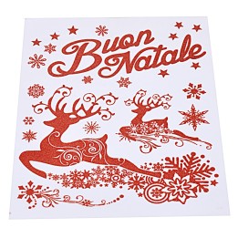 Adhesivo rojo "Feliz Navidad" con renos de 30x38 cm h