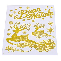 Vetrofania oro "Buon Natale" con renne cm 30x38 h