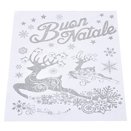 Silver window sticker "Merry Christmas" with reindeer cm 30x38 h