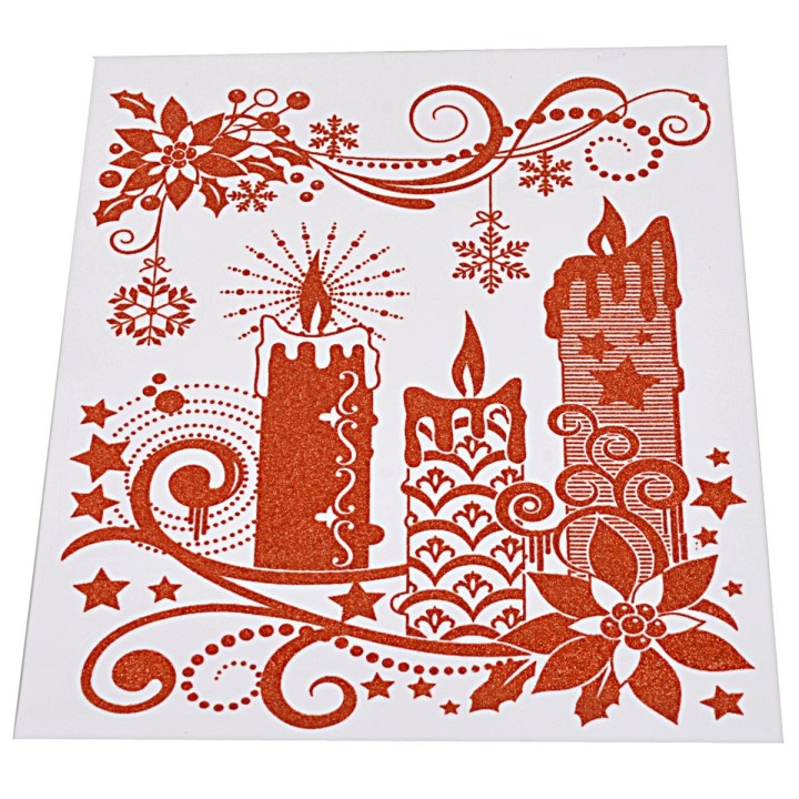 Adhesivo navideño con purpurina y velas cm 31x44 h