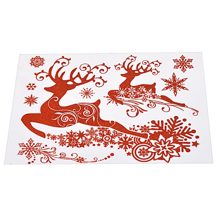 Adhesivo navideño con brillo y renos de 44x31 cm