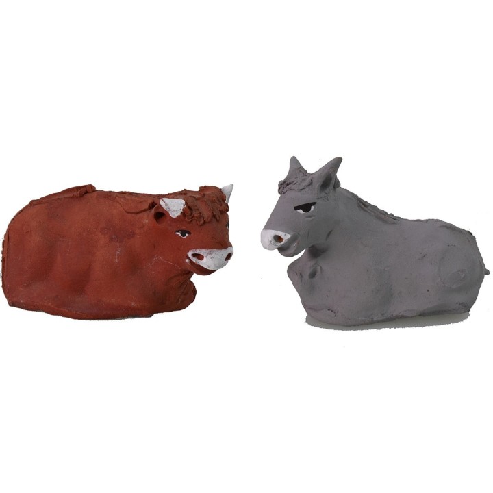 Bue y asno de terracota para estatuas de 10 cm