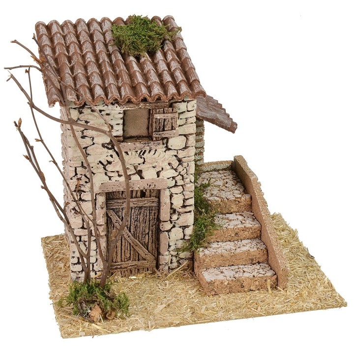 Stone cottage with side staircase cm 19x17x18 h