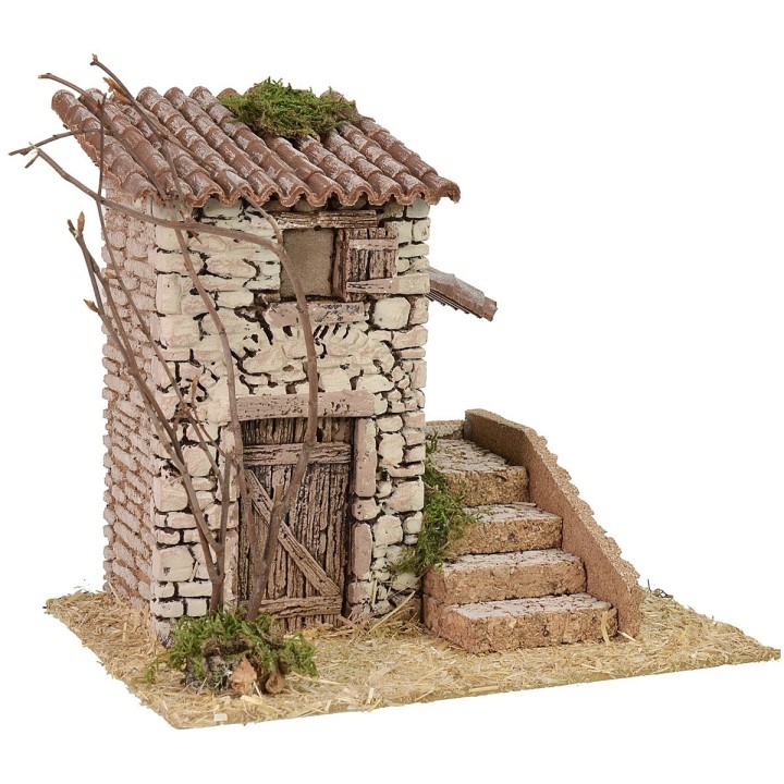 Casolare in pietra con scala laterale cm 19x17x18 h