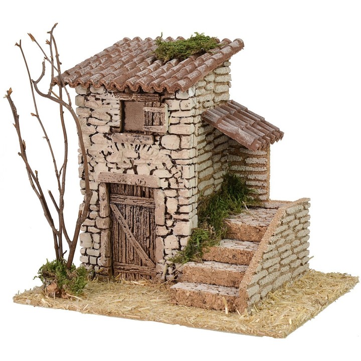 Stone cottage with side staircase cm 19x17x18 h