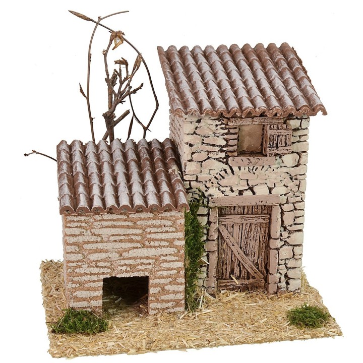 Stone farmhouse with shed 19x17x17 cm h