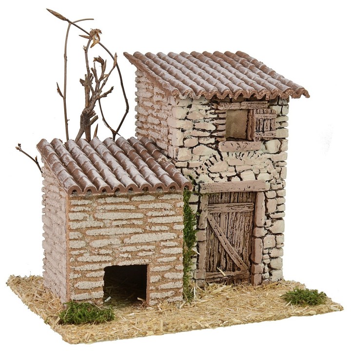 Casita de piedra con cobertizo de 19x17x17 cm h