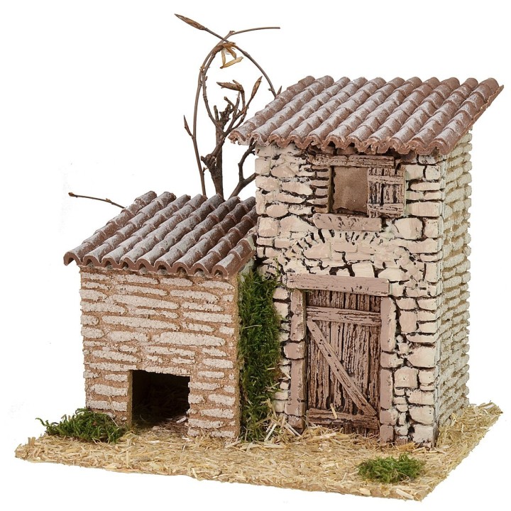 Casita de piedra con cobertizo de 19x17x17 cm h