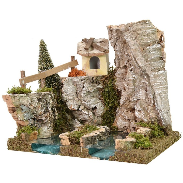 Depth effect river source with hut 18x16x15 cm