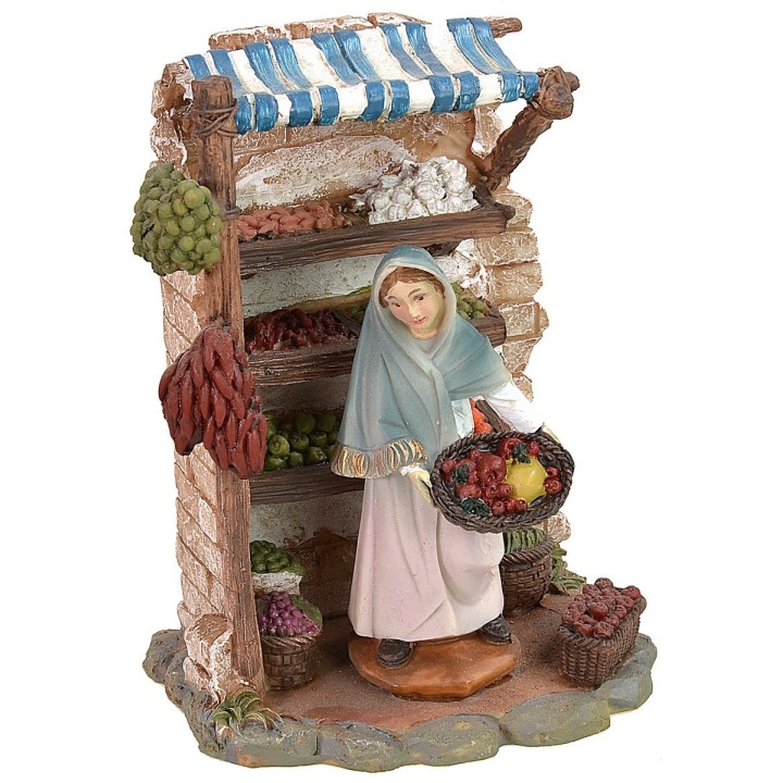 Bottega in resina con fruttivendola cm 12,5x8,5x16,5 h