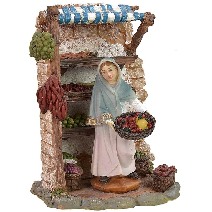 Bottega in resina con fruttivendola cm 12,5x8,5x16,5 h