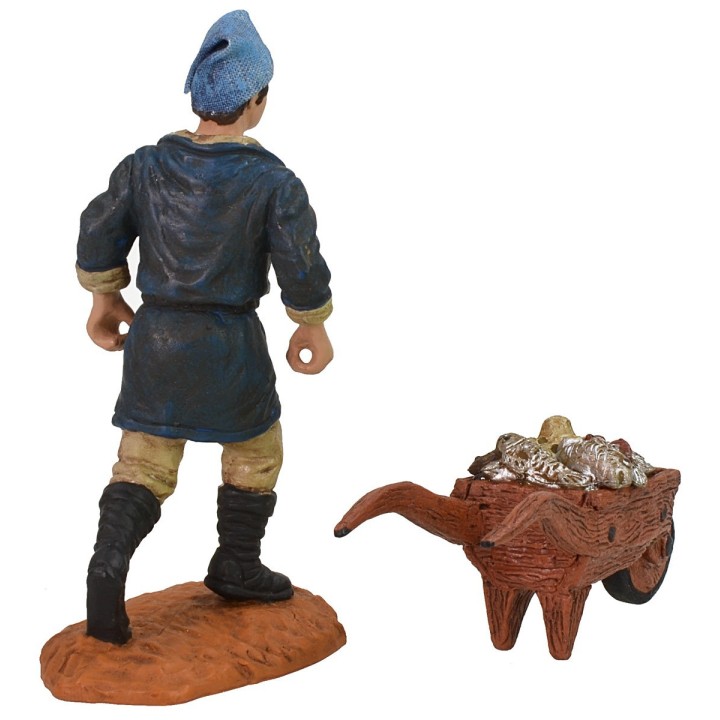 Man with fish wheelbarrow 10 cm Oliver