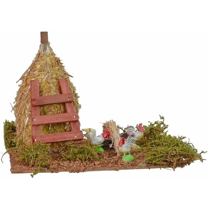 Montón de heno con aves de corral cm 20x14,5x16,5 h
