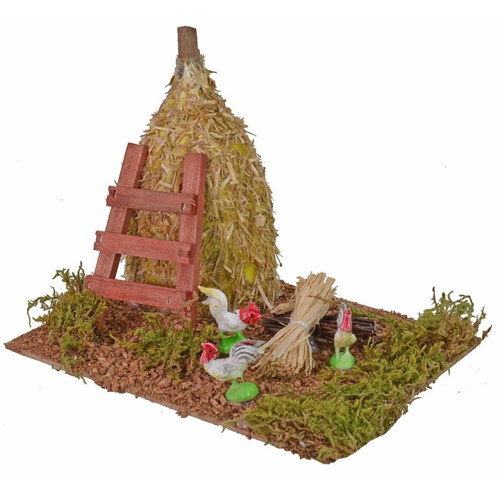 Montón de heno con aves de corral cm 20x14,5x16,5 h
