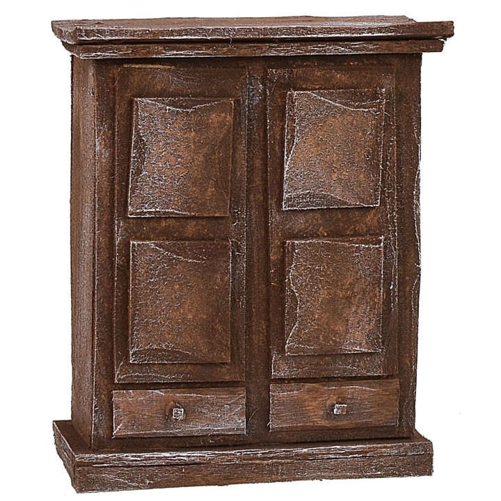 Antiqued wooden wardrobe with doors and drawers cm