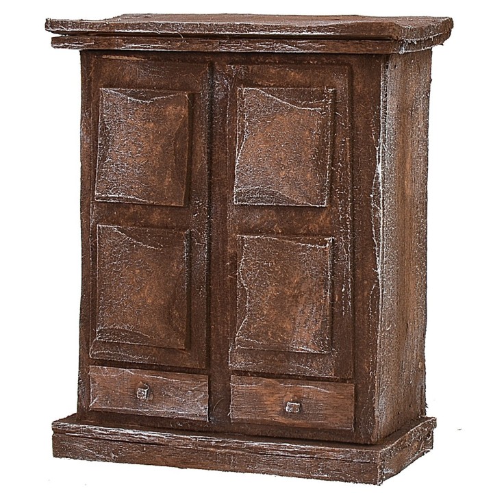 Armario de madera envejecida con puertas y cajones de