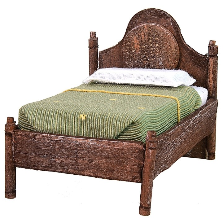 Single bed in antiqued wood with relief cm 8x13,5x10 h