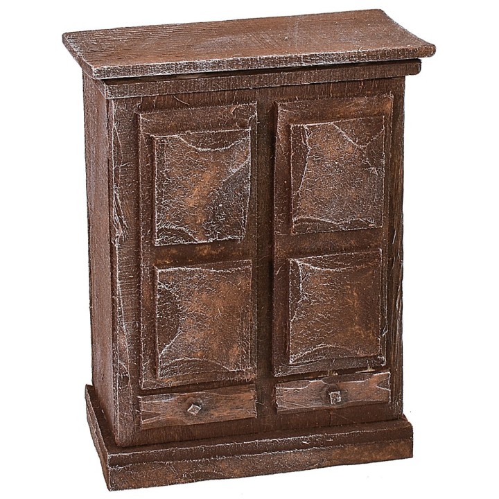 Antiqued wooden wardrobe with doors and drawers cm 8,5x4,5x11 h
