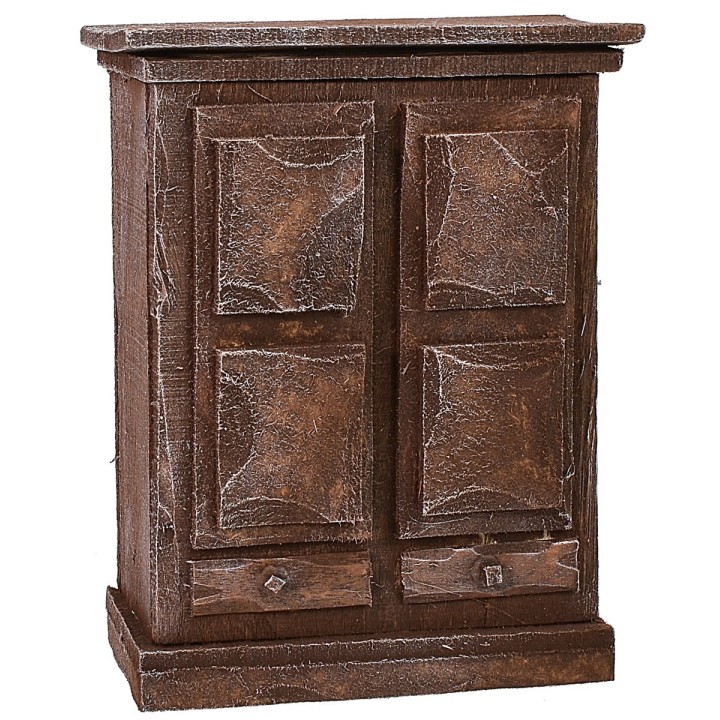 Antiqued wooden wardrobe with doors and drawers cm 8,5x4,5x11 h